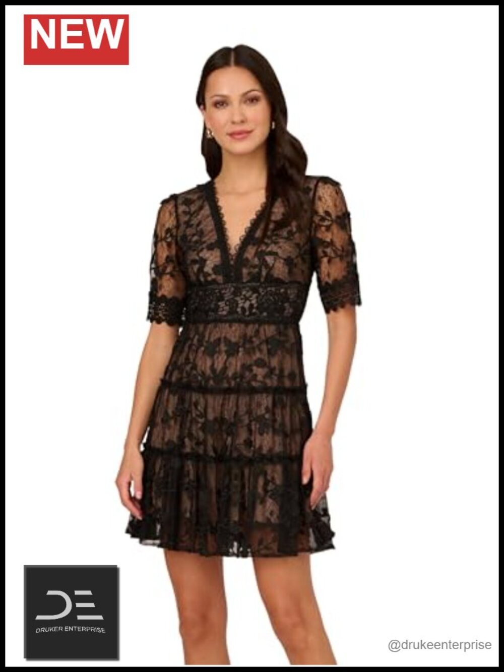 Lace Embroidery A-Line Cocktail Dress V-Neck Elbow Sleeve Formal